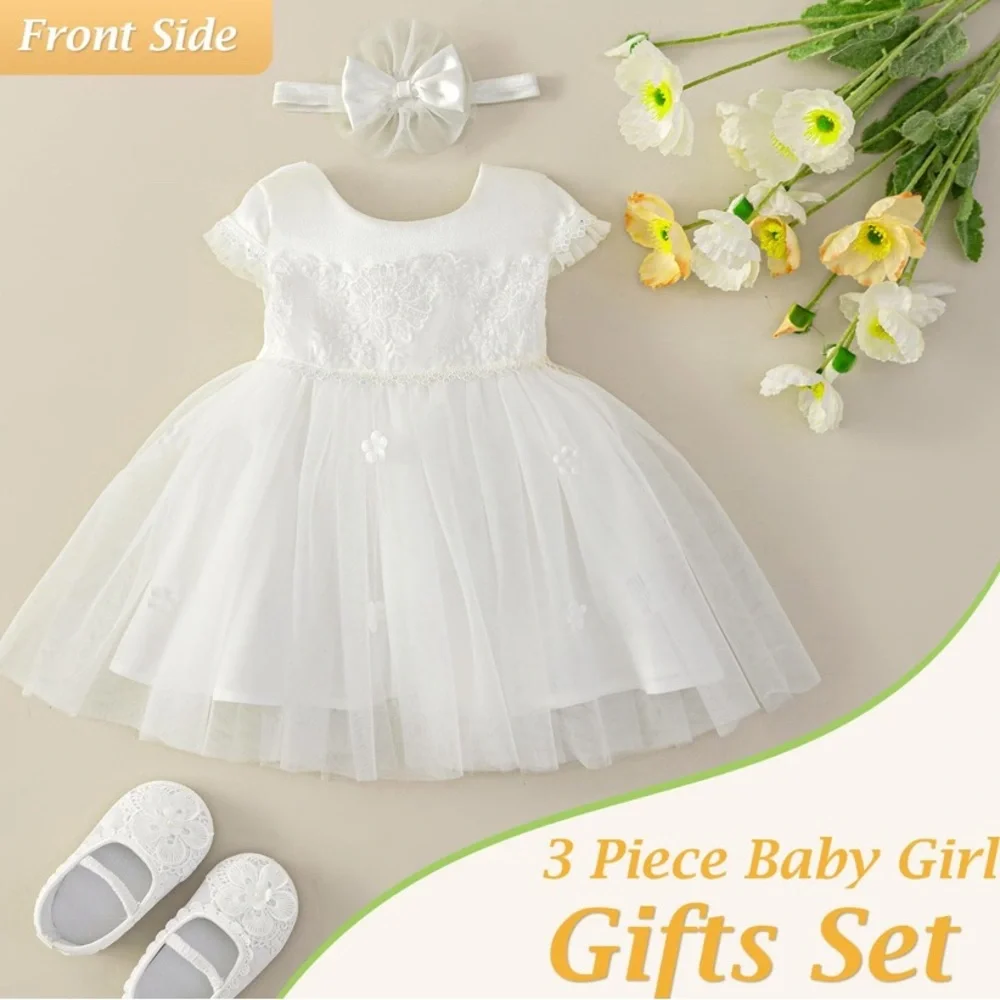 🍓$5 Pick!🍓 Booulfi Baby Girl Baptism Flower Girl Christening 3 Piece Set